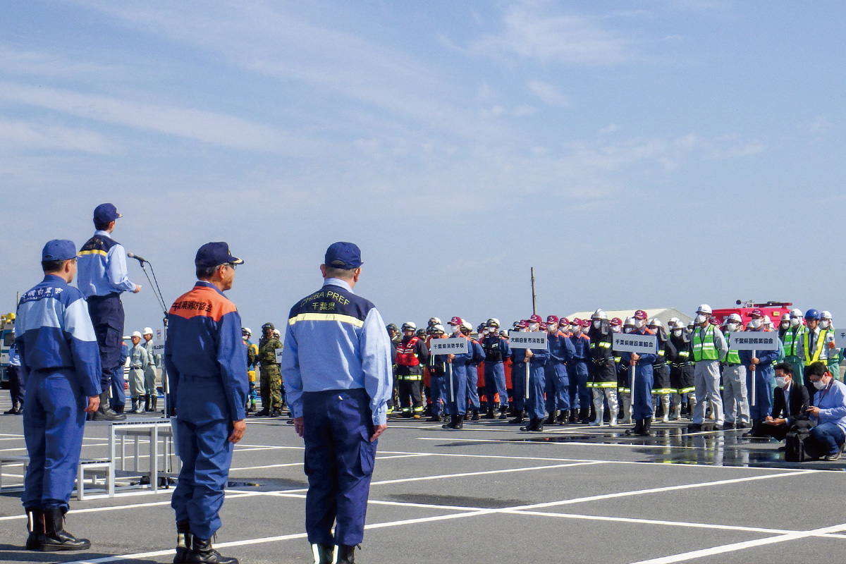 九都県市合同防災訓練。（千葉県会場の白里海岸）